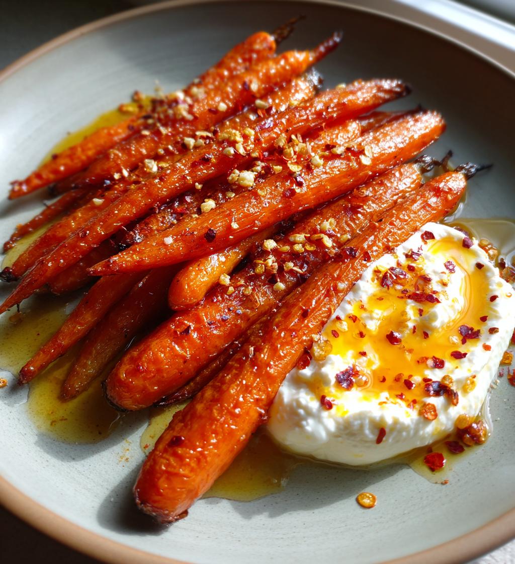 roasted carrots with whipped ricotta and hot honey