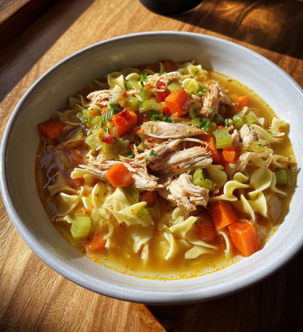 roasted chicken noodle soup - detail 1