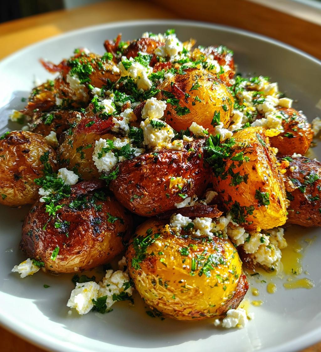 roasted potatoes with baked feta and garlic - detail 1