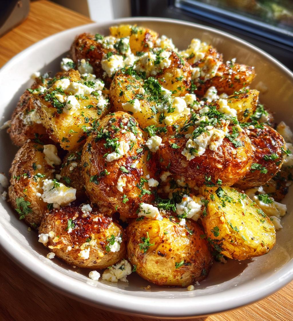 roasted potatoes with baked feta and garlic