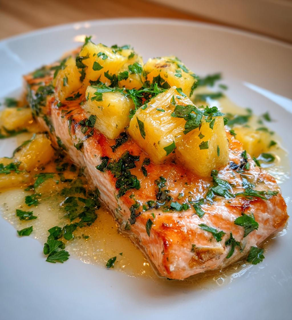 salmon foil packets with pineapple and lemon garlic butter sauce