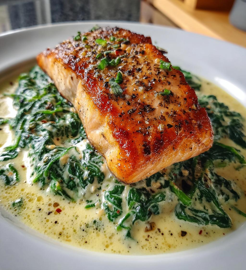 salmon with creamy spinach sauce