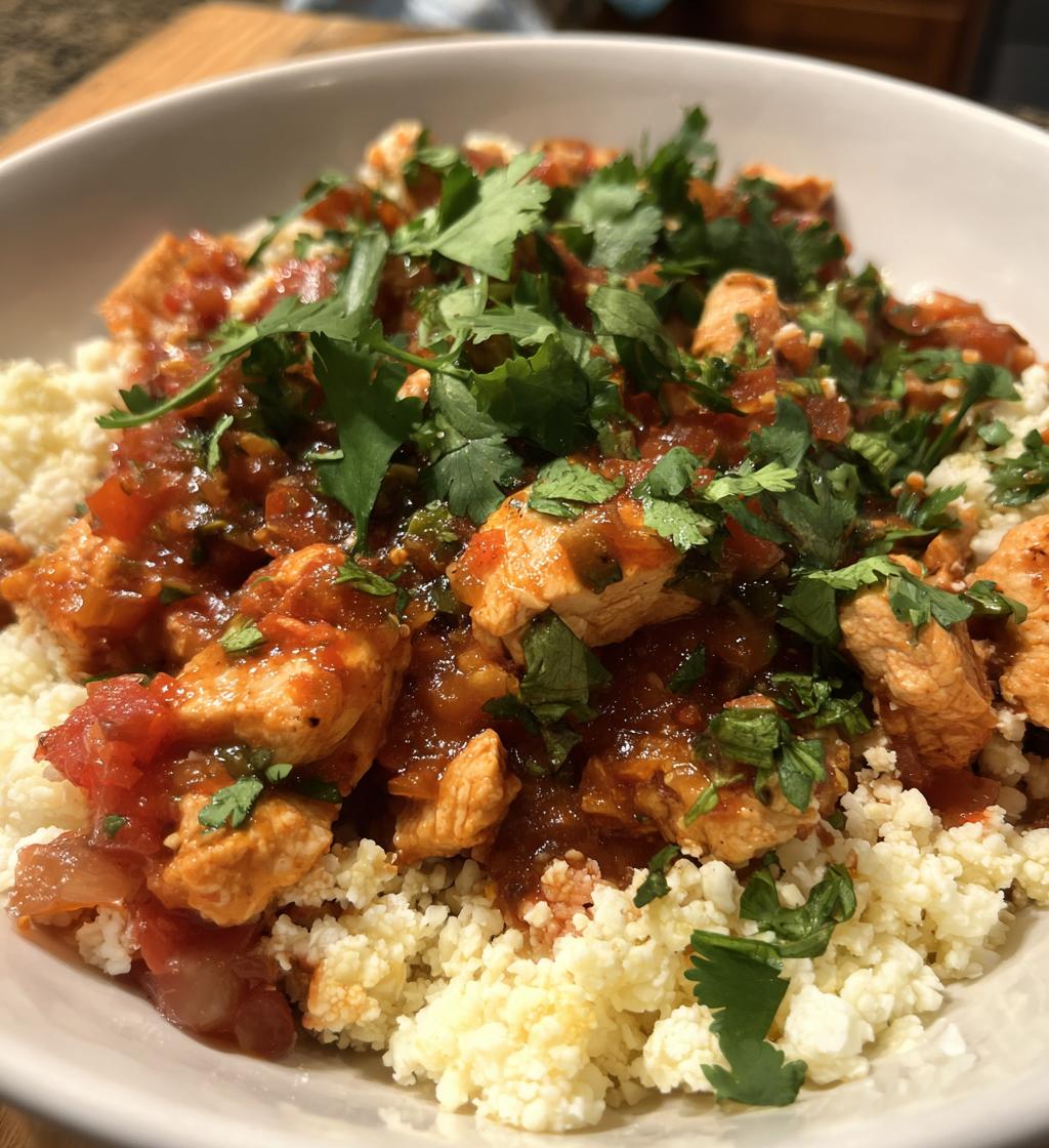 salsa chicken and cauliflower rice skillet