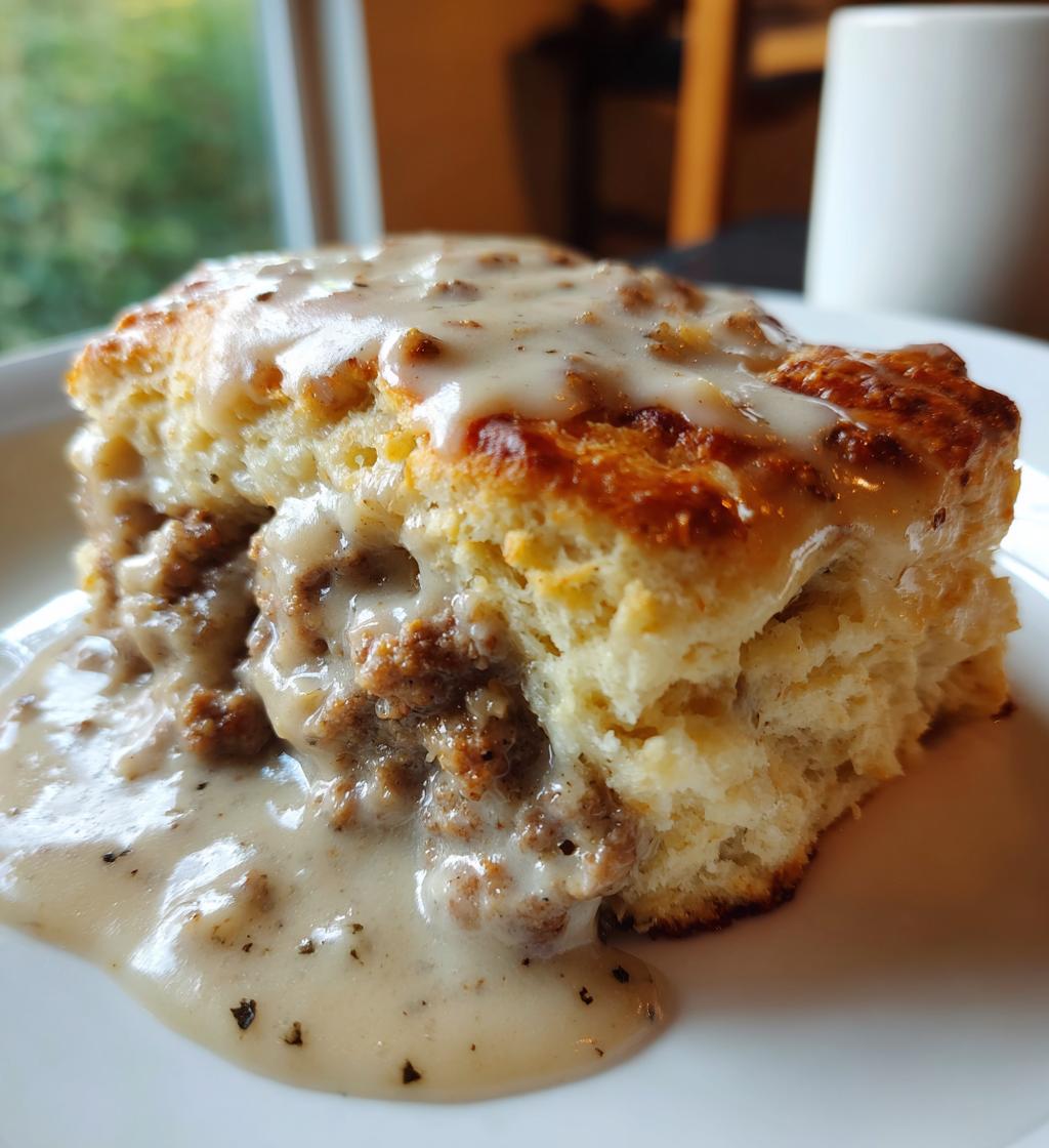 sausage gravy and biscuit pie - detail 1