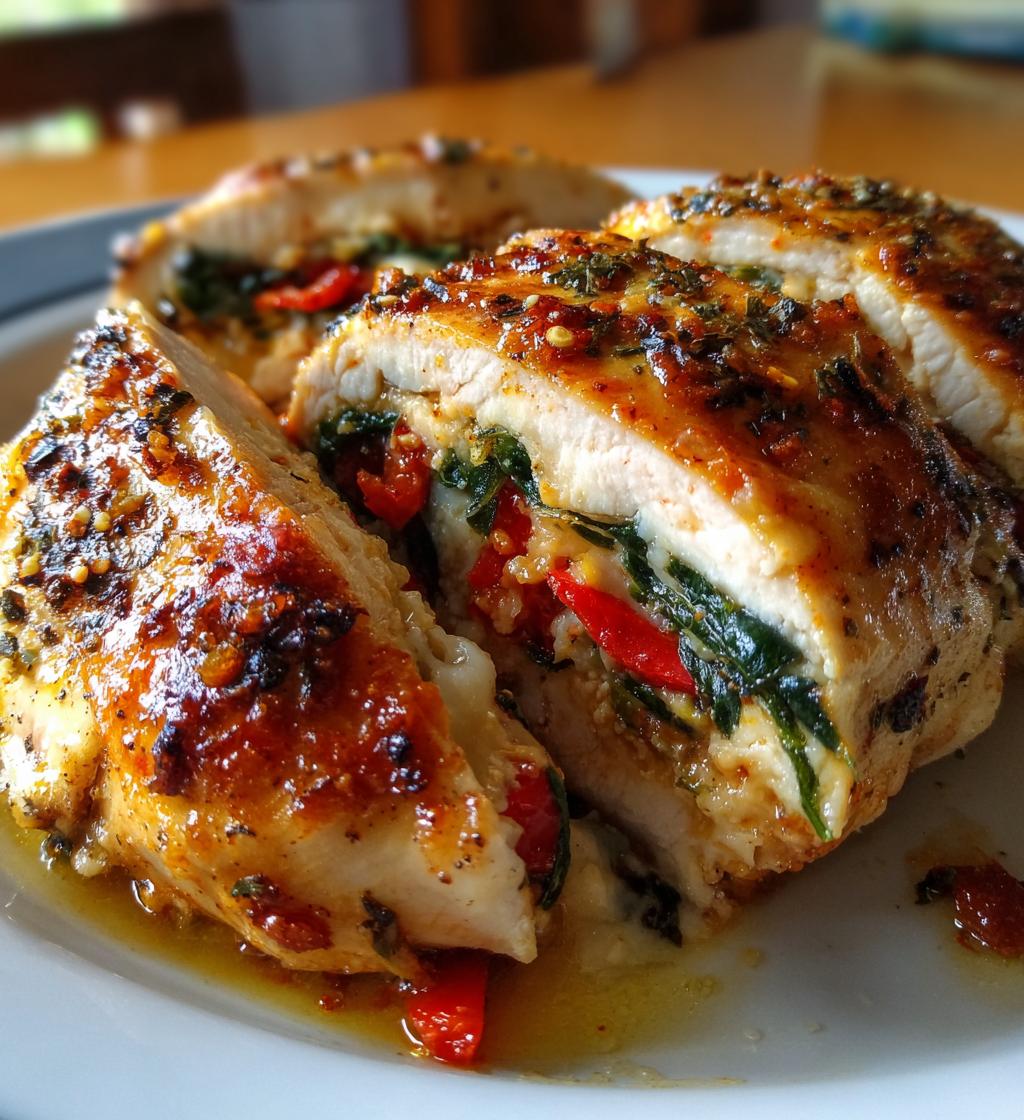savory stuffed chicken with roasted red peppers spinach and mozzarella - detail 1