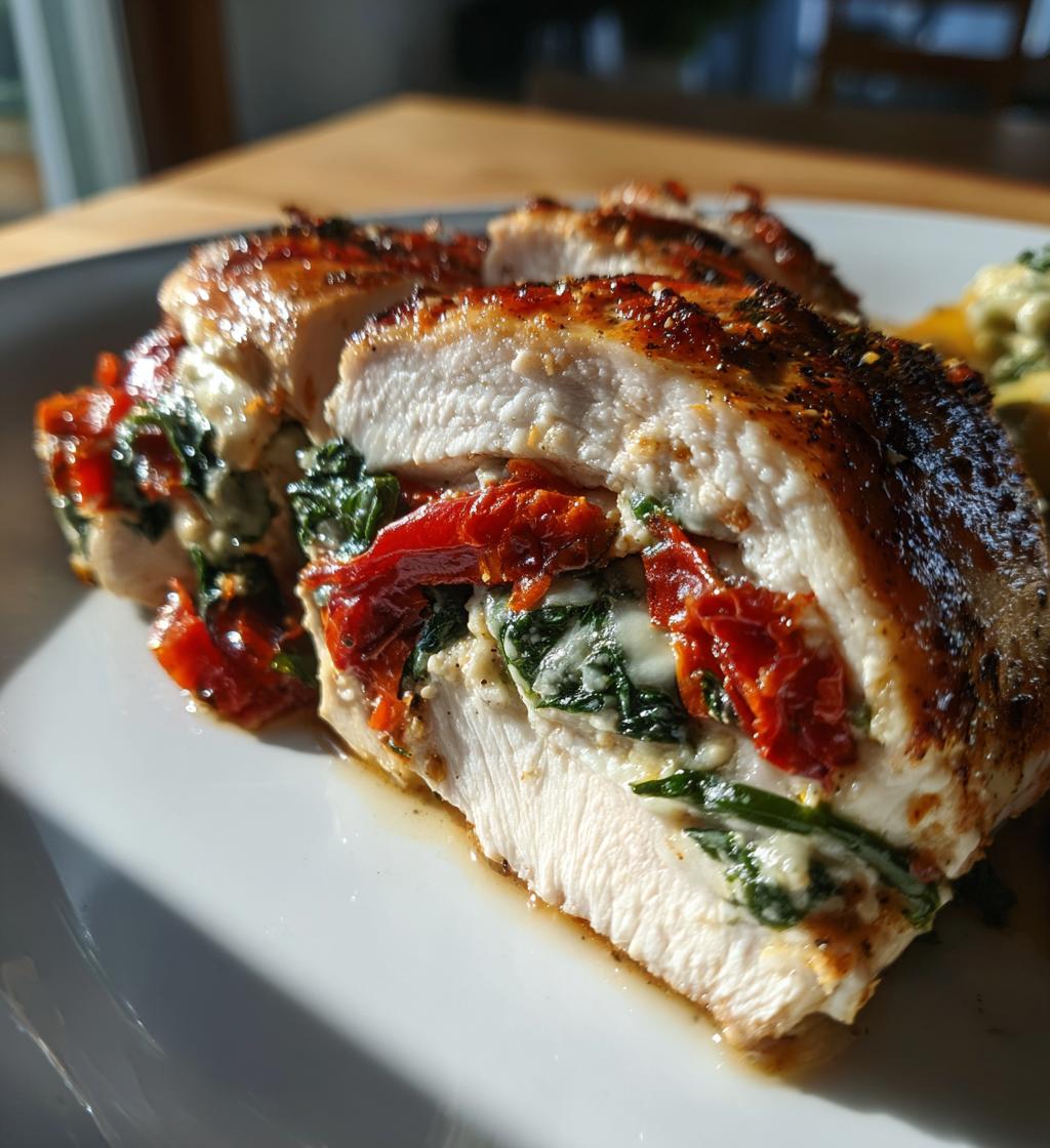 savory stuffed chicken with roasted red peppers spinach and mozzarella