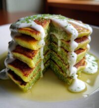 shamrock pancakes with minty drizzle
