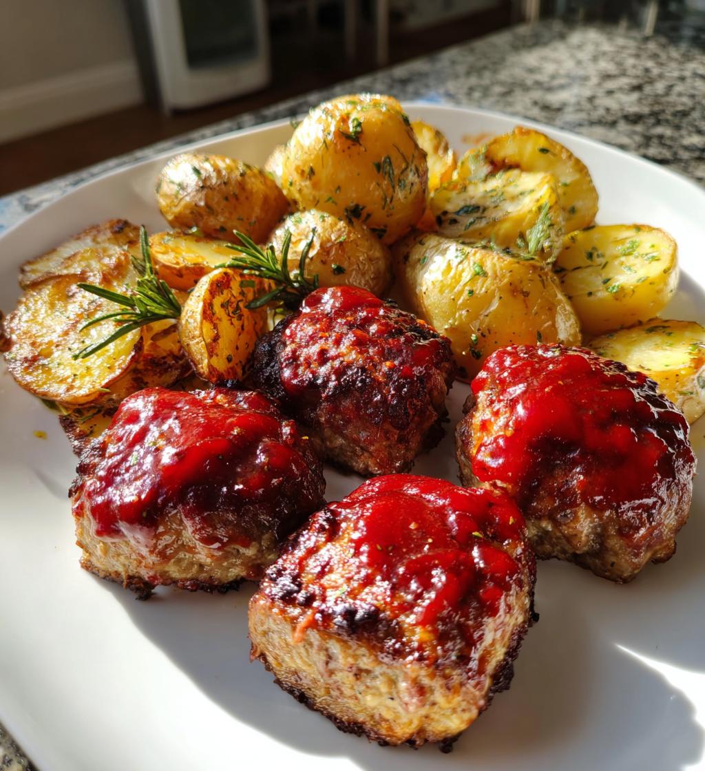 sheet pan mini meatloaf and roasted potatoes - detail 1