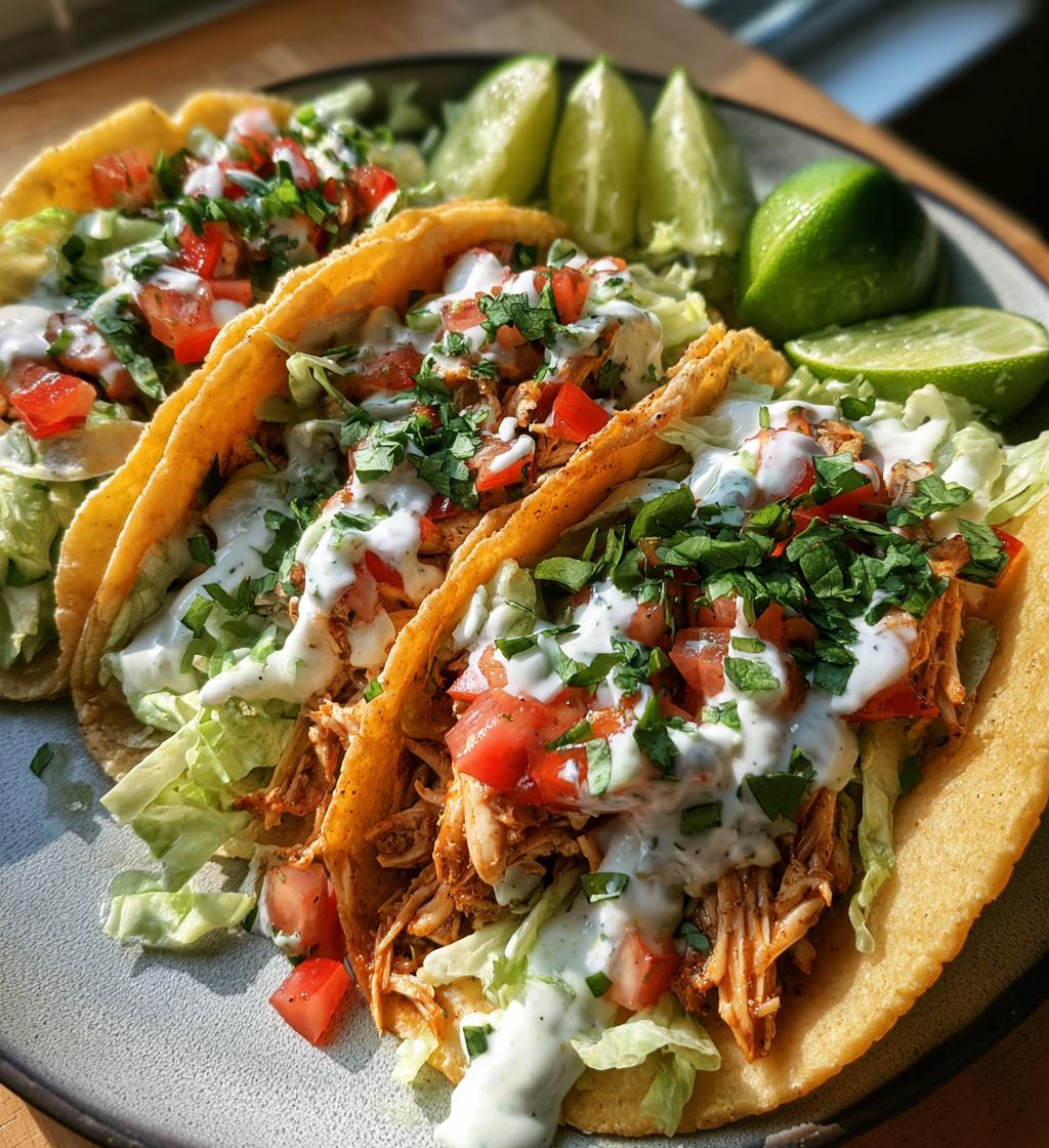 shredded chicken tacos with creamy chimichurri sauce