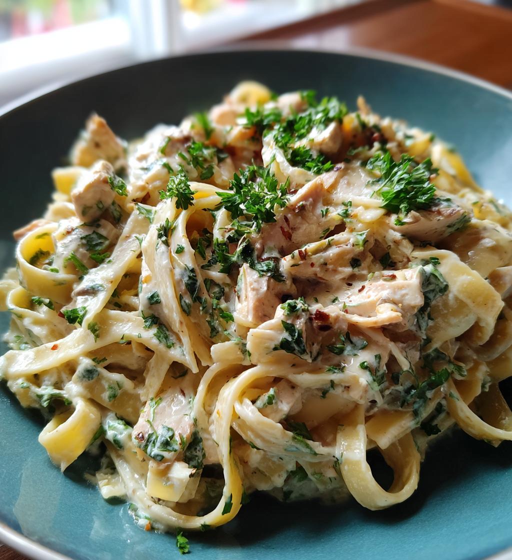 skinny low fat chicken fettuccine alfredo - detail 1