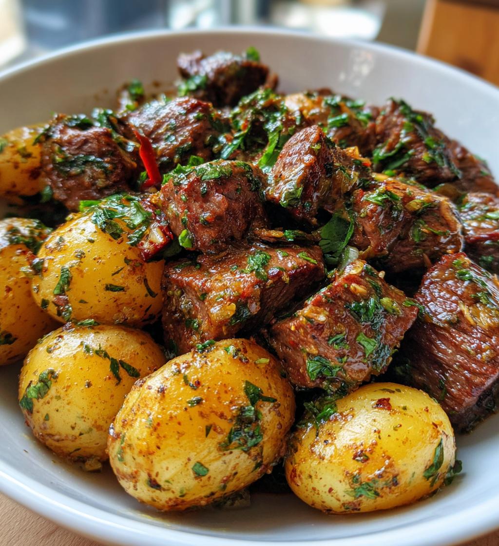 slow cooker garlic butter beef bites potatoes - detail 1