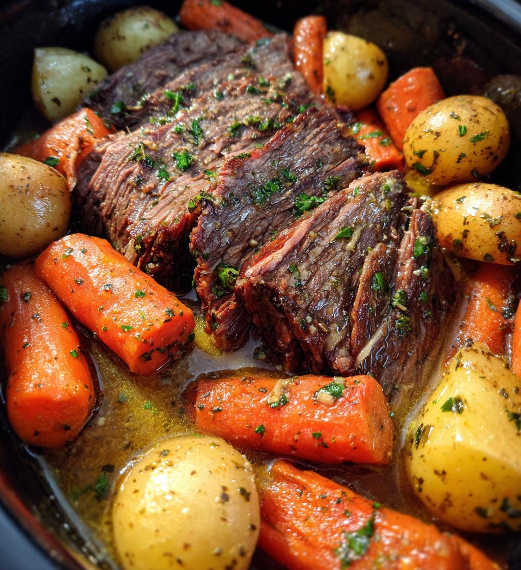 slow cooker garlic herb pot roast - detail 1
