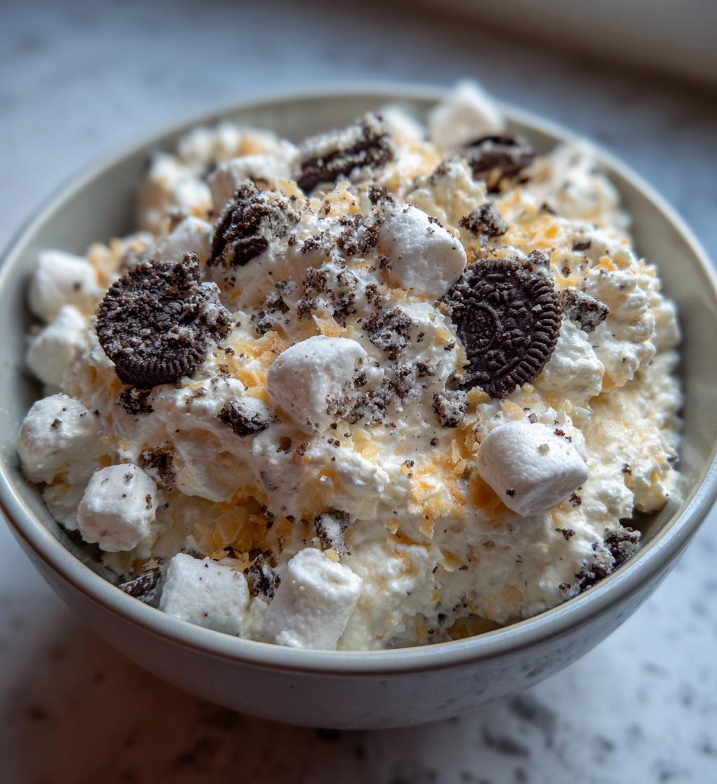 snowflake oreo cream salad - detail 1