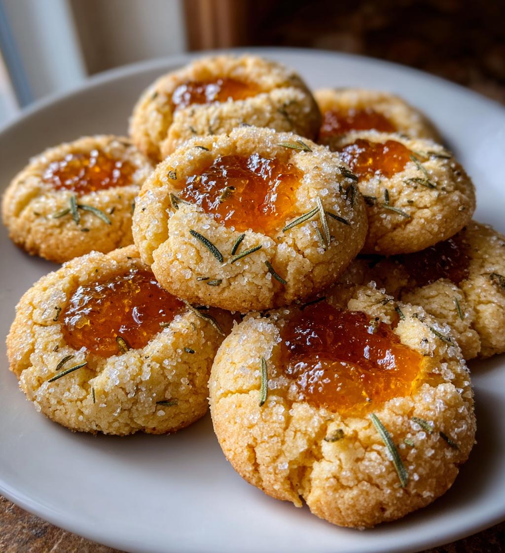sparkly apricot rosemary thumbprint cookies