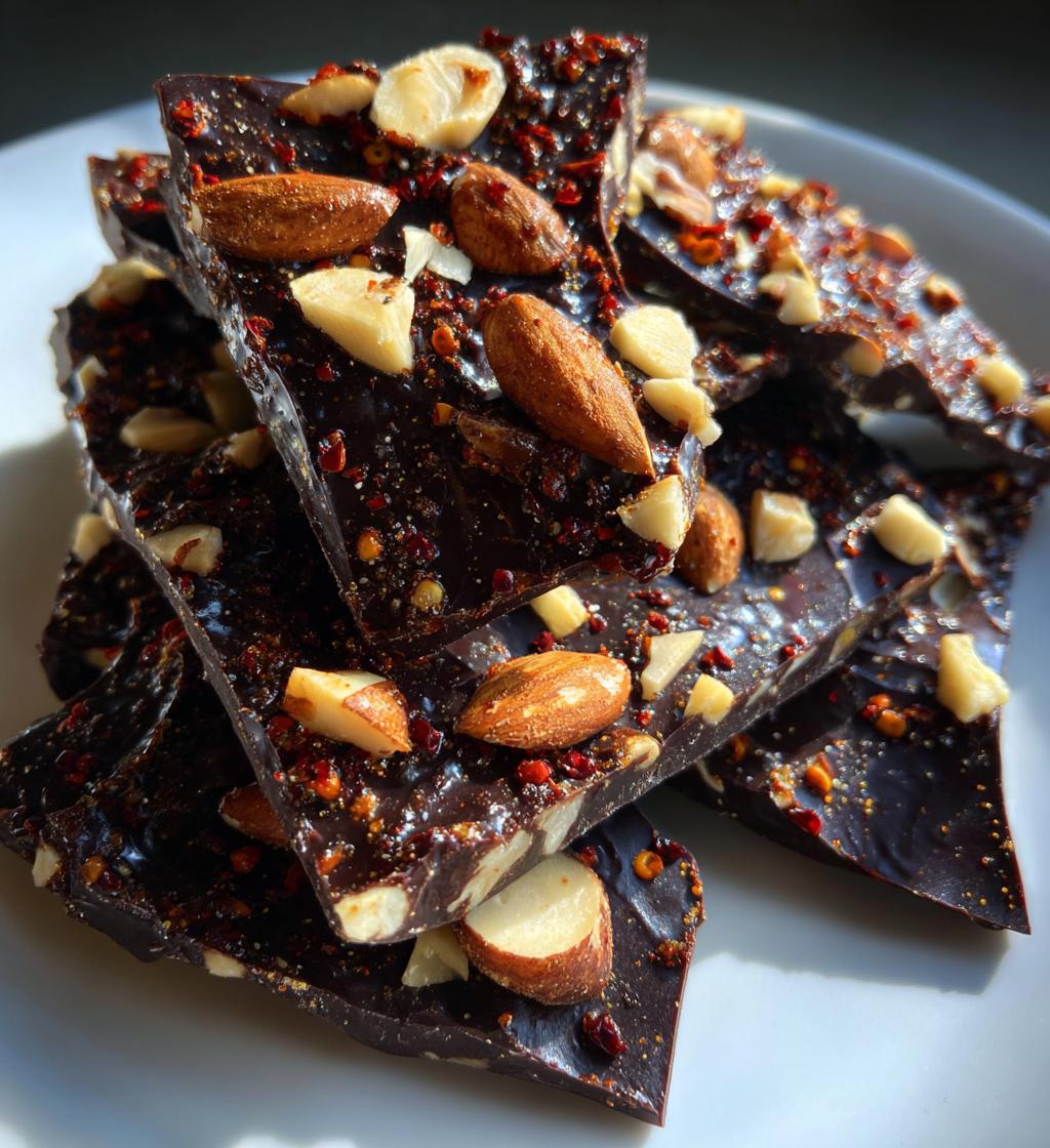 spicy chocolate bark with chipotle and almonds - detail 1