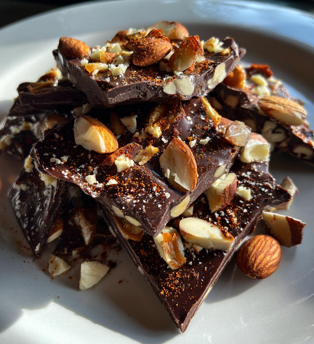 spicy chocolate bark with chipotle and almonds