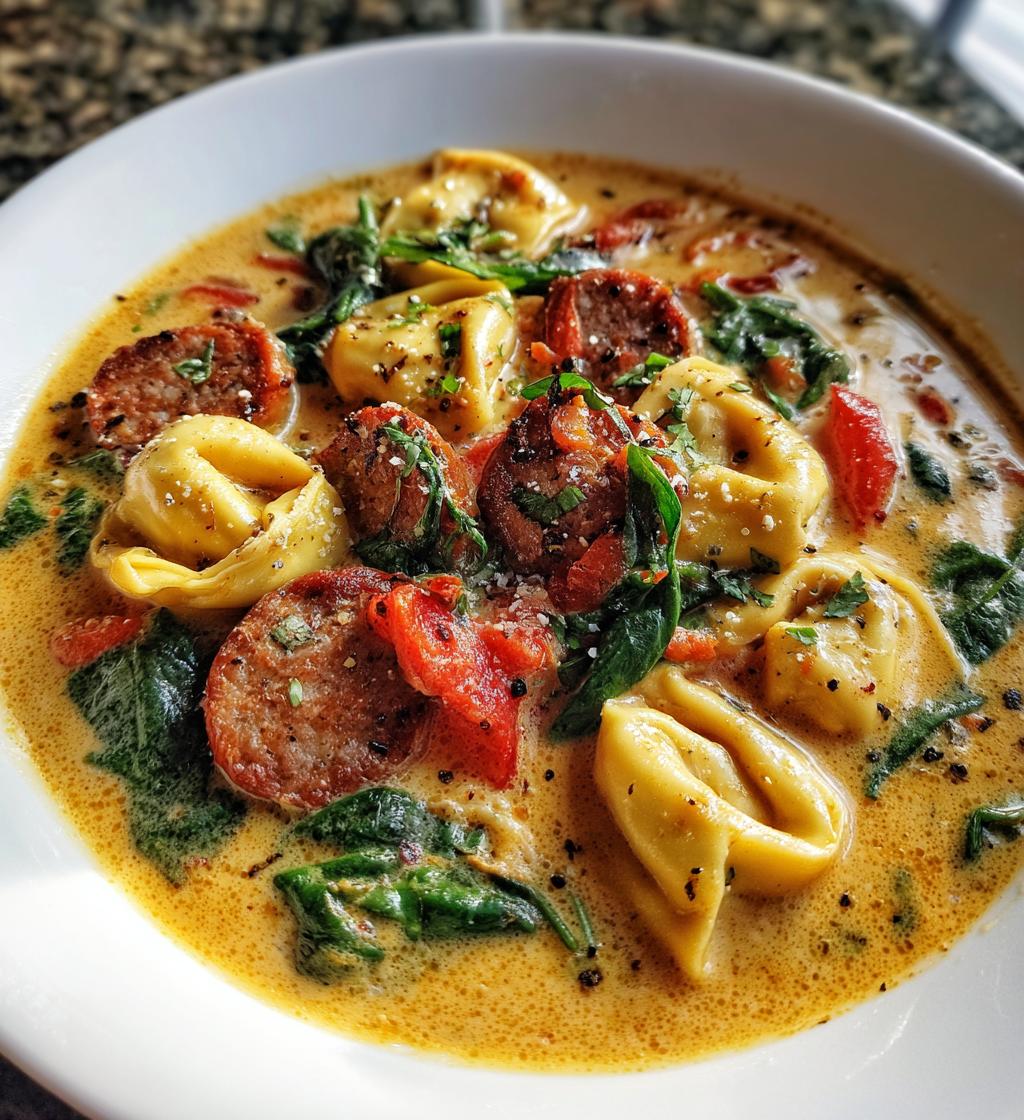 spicy sausage and tortellini soup - detail 1