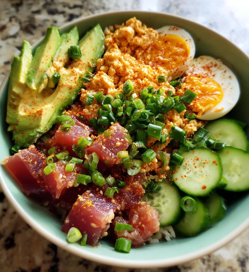 spicy tuna sushi bowl with crispy rice