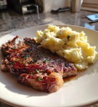 steak and mashed potatoes
