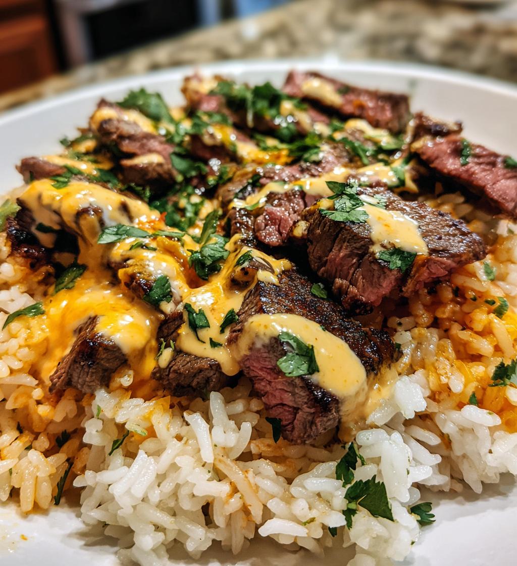 steak queso rice - detail 1