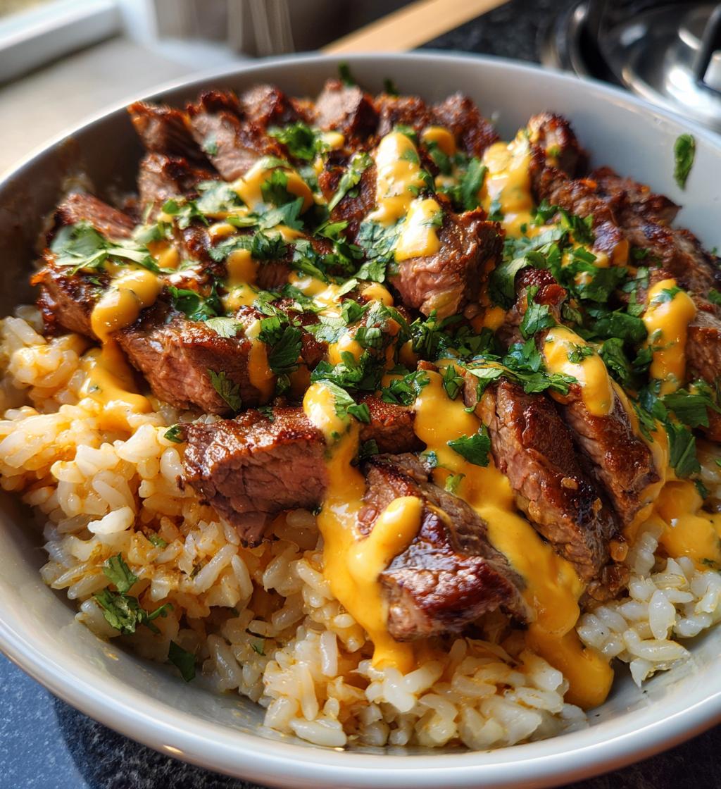 steak queso rice