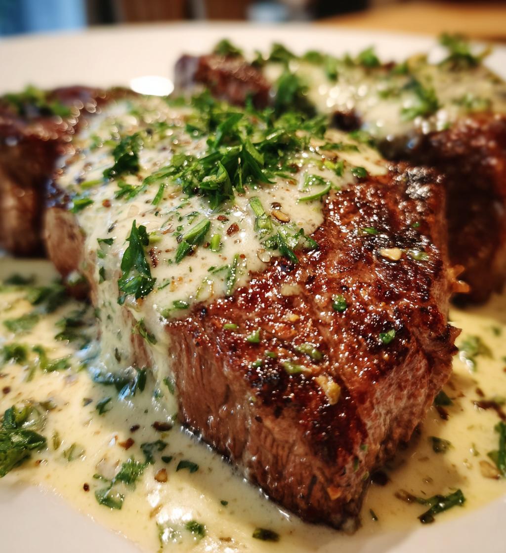 steak with garlic cream sauce - detail 1