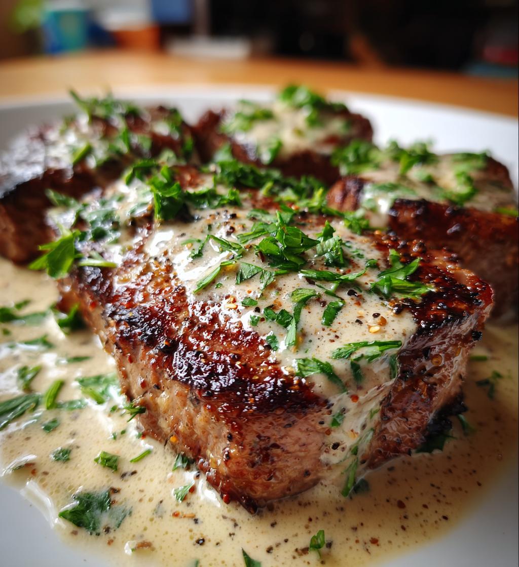 steak with garlic cream sauce