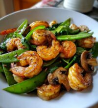 stir fried shrimp with snow peas and mushrooms