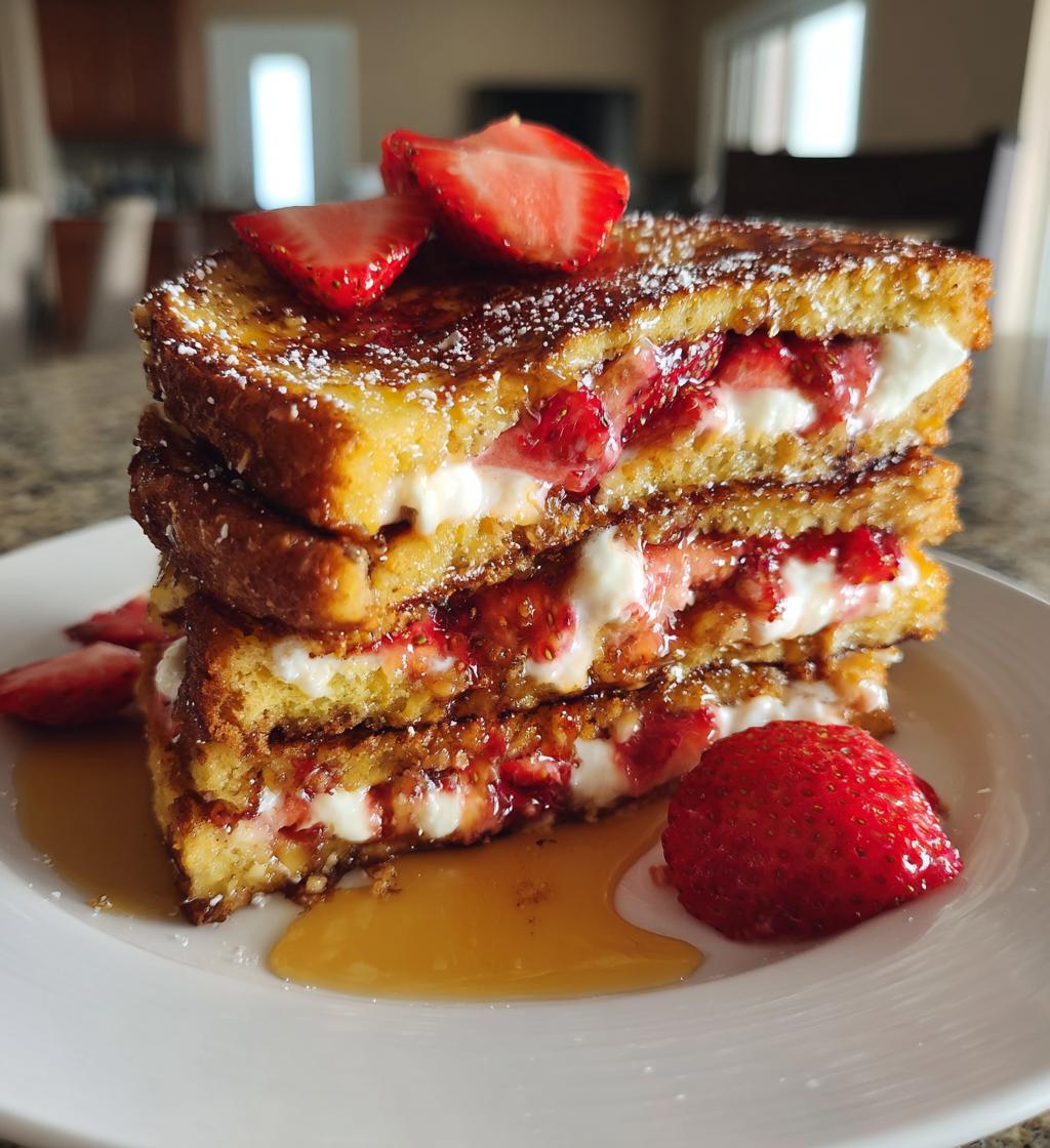 strawberry cheesecake stuffed french toast - detail 1