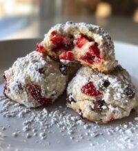 strawberry chocolate chip snowball cookies