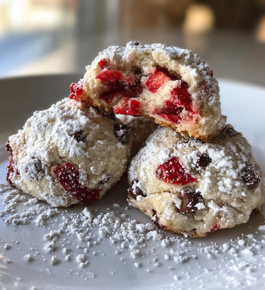 strawberry chocolate chip snowball cookies