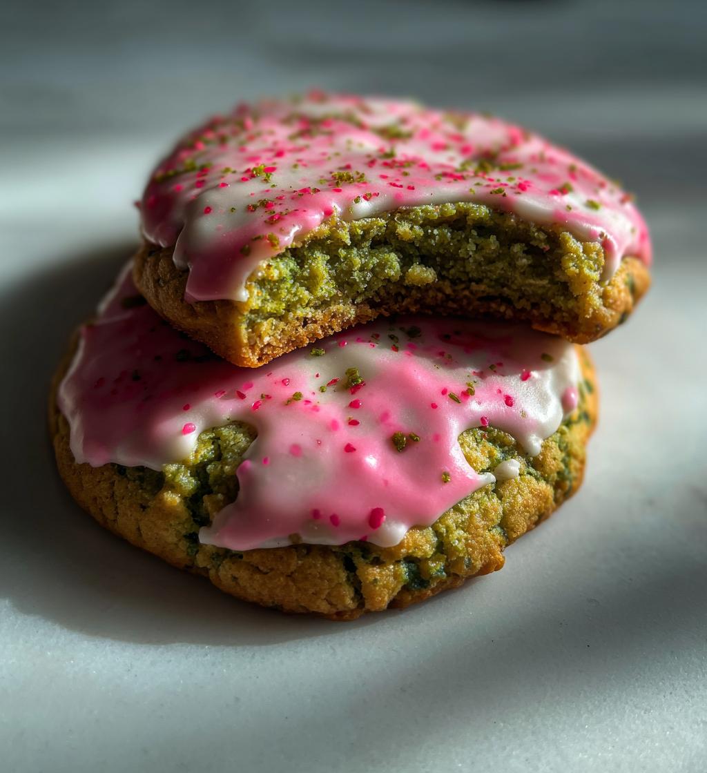strawberry frosted matcha cookies - detail 1