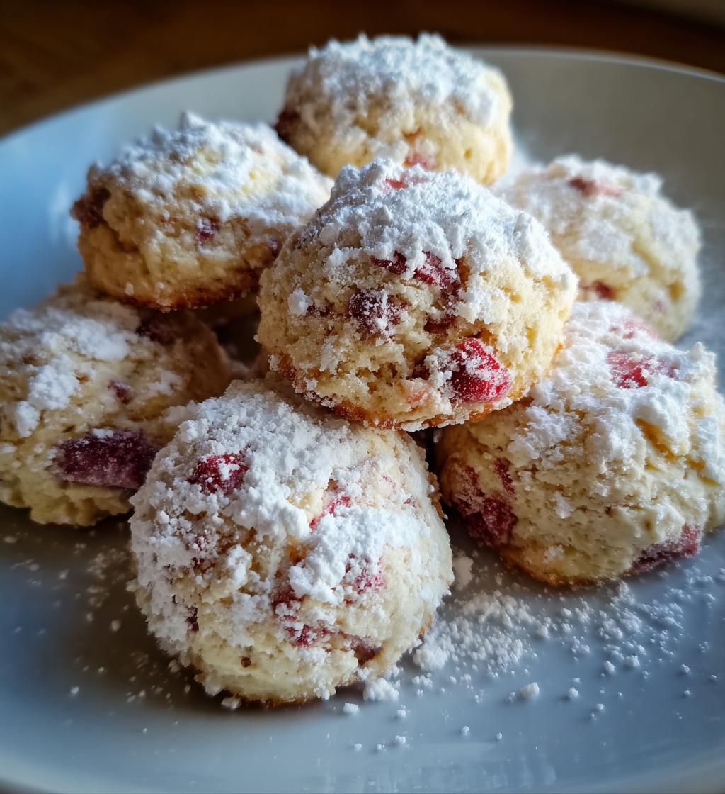 strawberry snowball cookies - detail 1