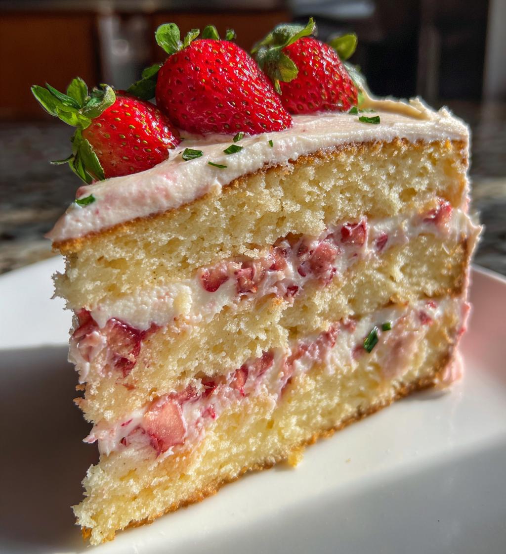 vanilla bean cake with strawberry cream cheese frosting - detail 1
