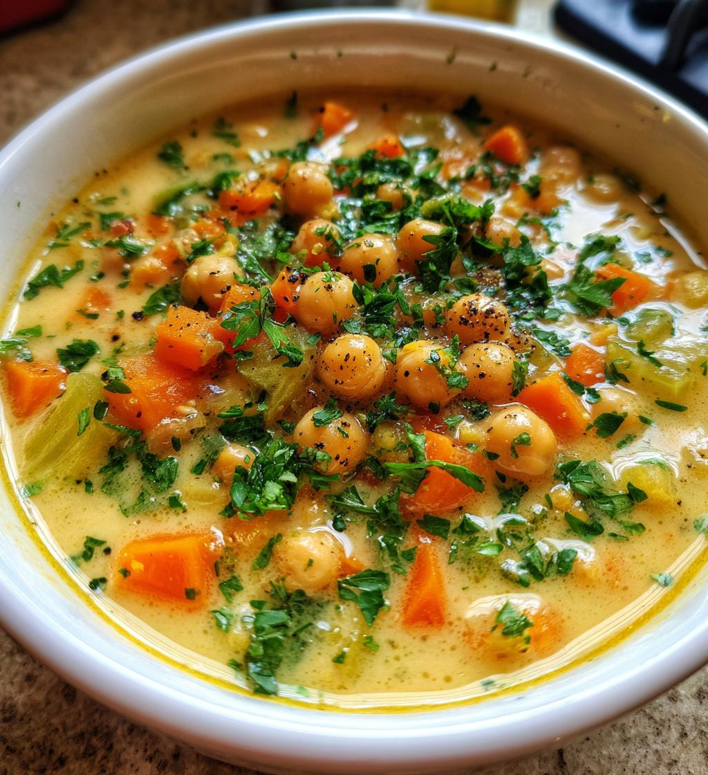 vegan garlic chickpea soup recipe - detail 1