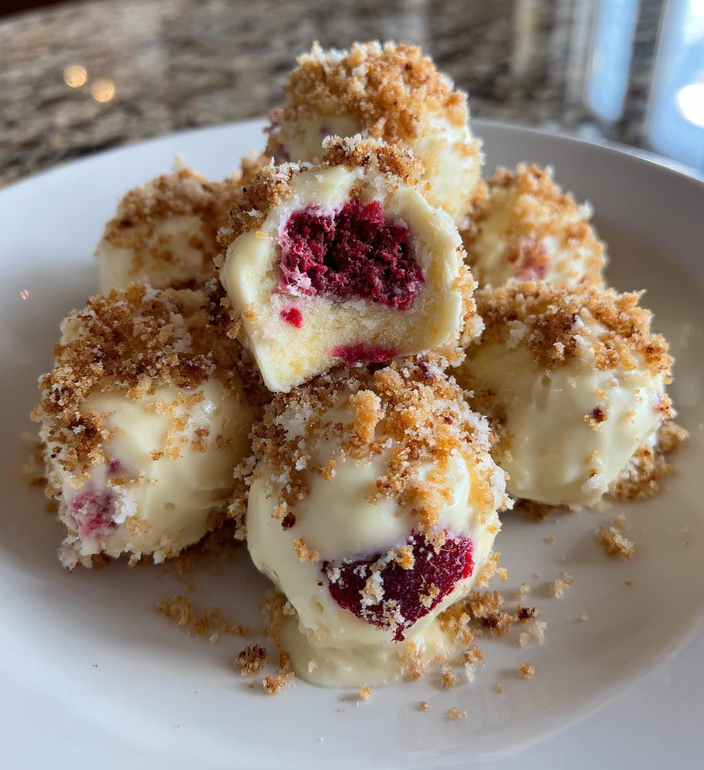white chocolate raspberry cheesecake balls - detail 1