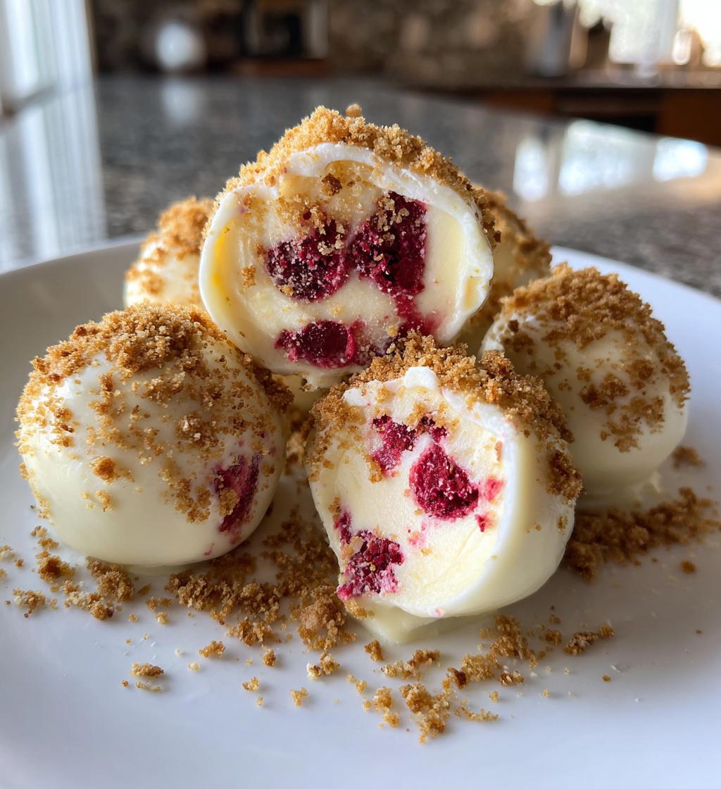 white chocolate raspberry cheesecake balls