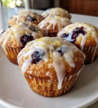 blueberry muffins with lemon glaze