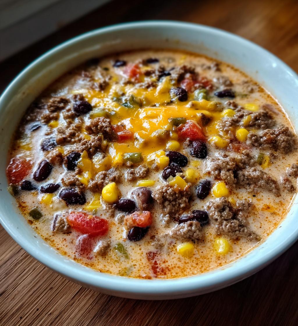 creamy cheesy ground beef taco soup recipe - detail 1