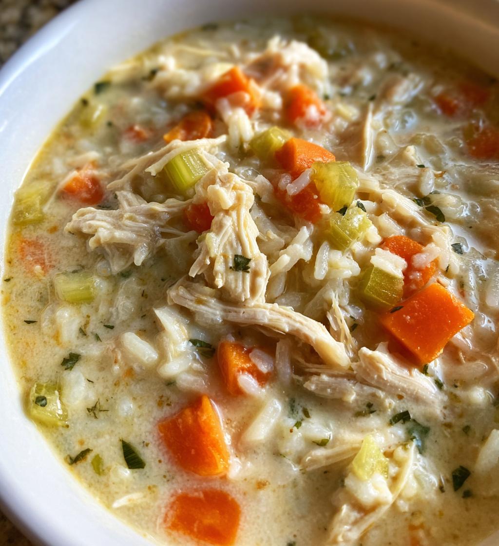 creamy chicken and rice soup - detail 1