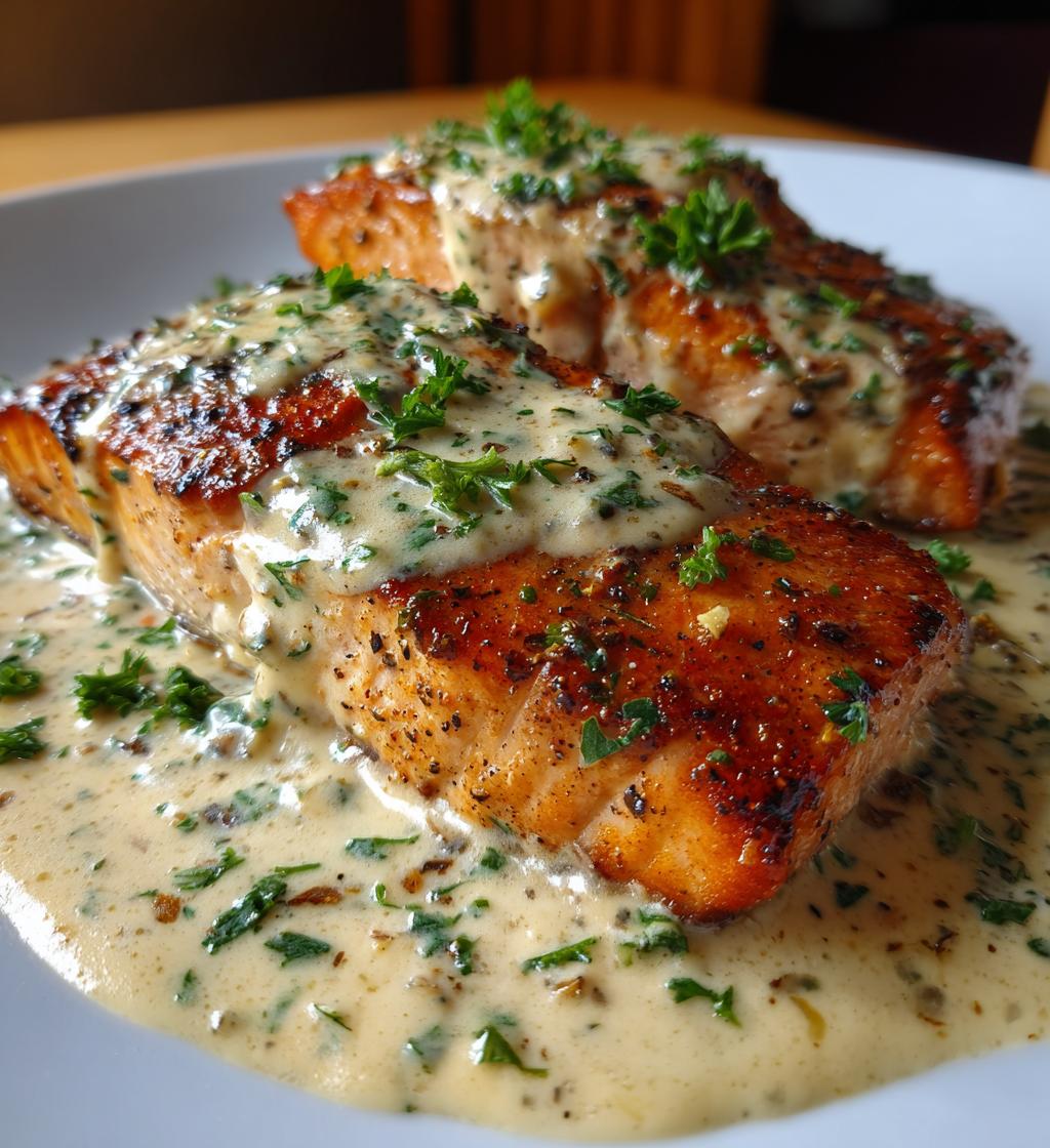 creamy pan seared salmon with lemon garlic cream sauce