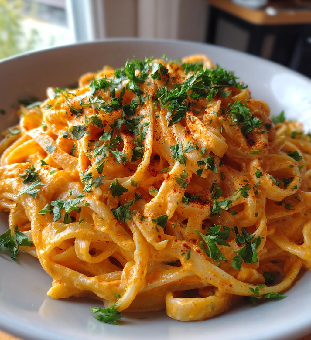 creamy red pepper alfredo pasta - detail 1