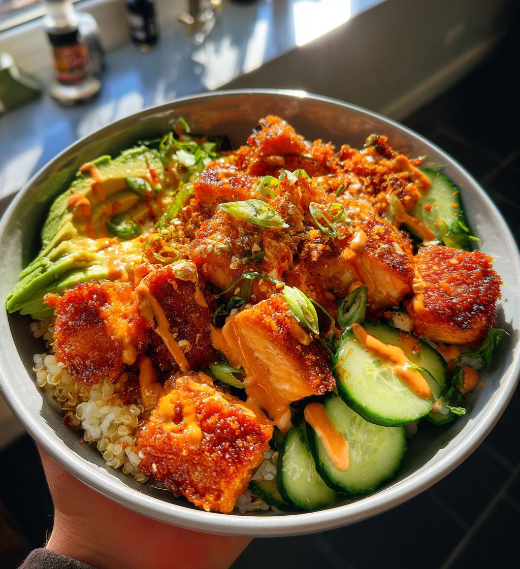 crispy bang bang salmon bites bowls - detail 1