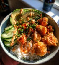 crispy bang bang salmon bites bowls