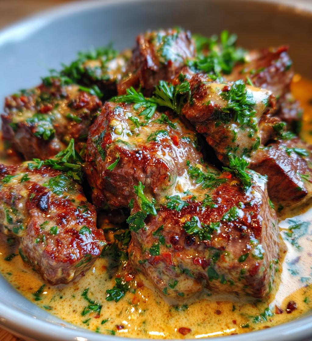 garlic cream steak bites