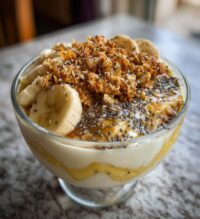 high protein banana pudding greek yogurt bowl