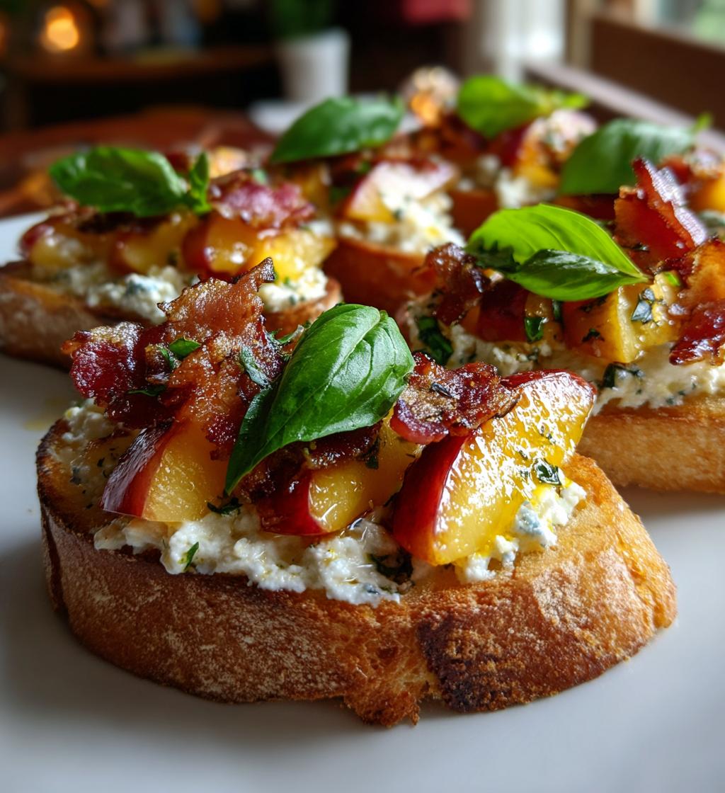 honey ricotta peach crostini with crispy pancetta recipe - detail 1
