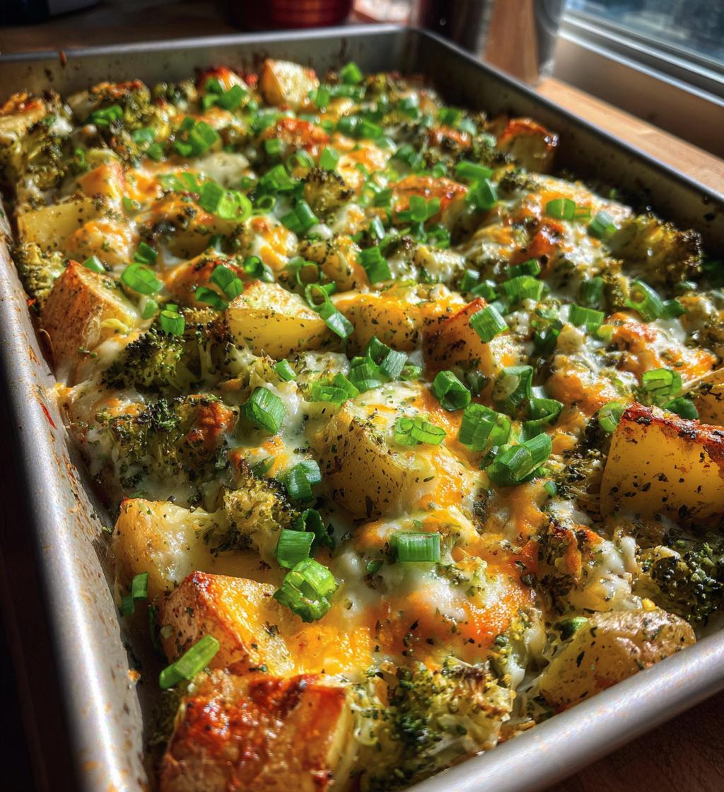 loaded broccoli potato pan - detail 1