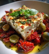 mediterranean with baked feta olives and sun dried tomatoes
