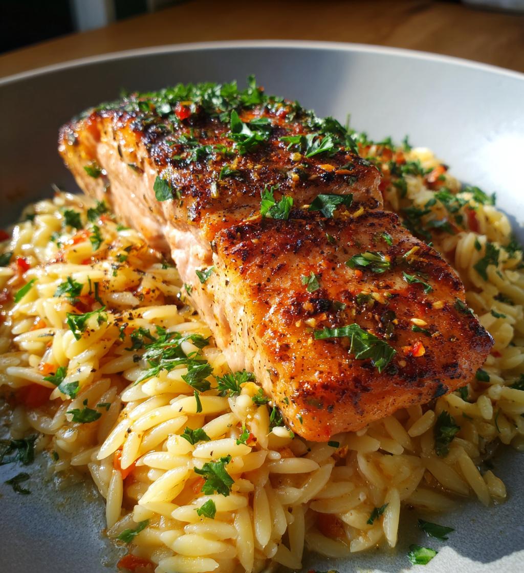 one skillet salmon with lemon orzo - detail 1